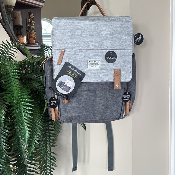 Brand New Eddie Bauer Cascade Back Pack Diaper Bag Two Tone Gray Organizer - Picture 16 of 16